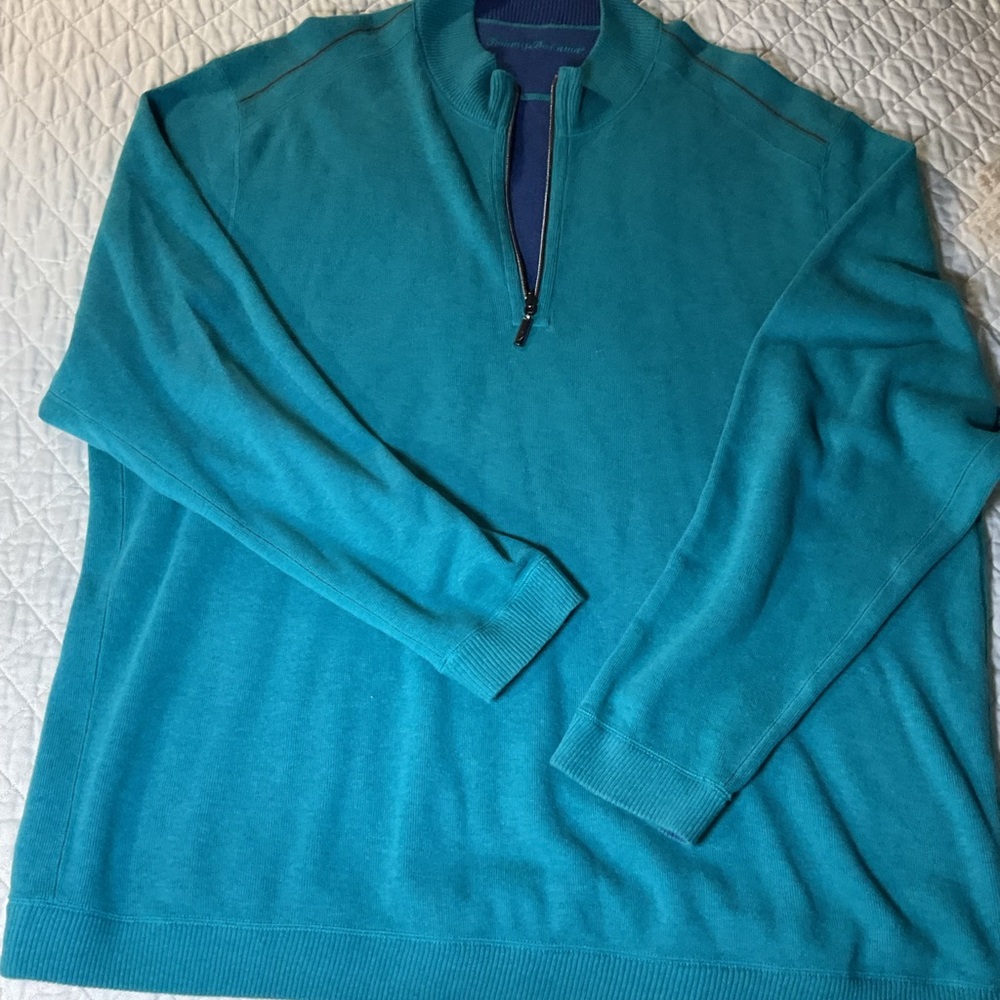 Tommy Bahama Men's Blue 1/4 Zip-Up Sweater